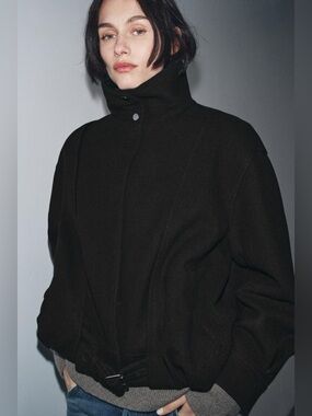 ZARA Minimalist Wool-blend,  high-neck balloon hem bomber jacket . M NWT